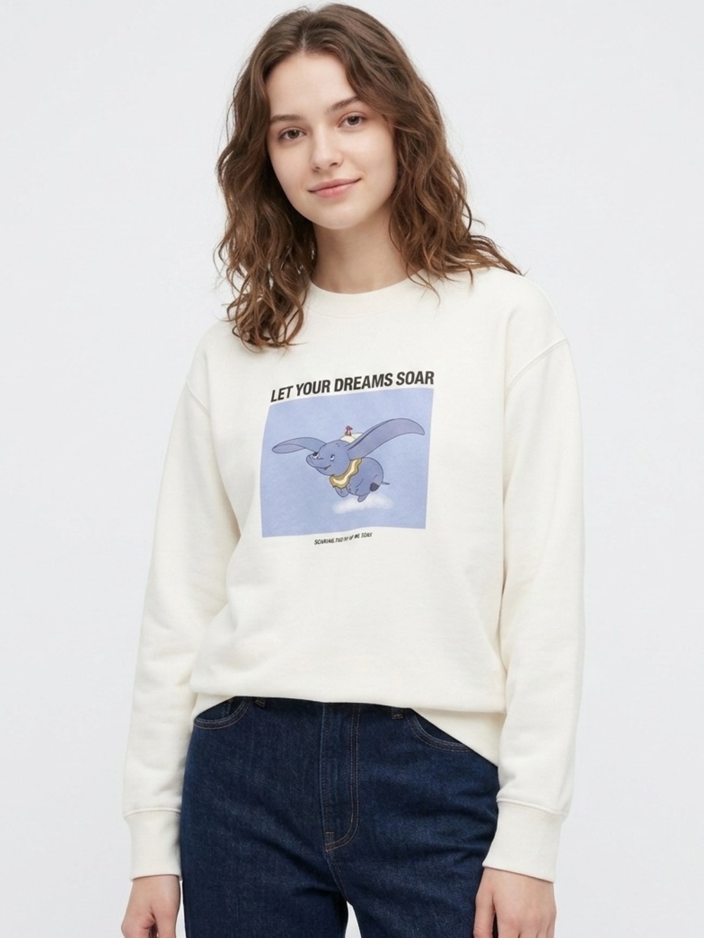 Disney Uniqlo Dumbo Graphic Crewneck Sweatshirt Off White Cream Women's Size XS